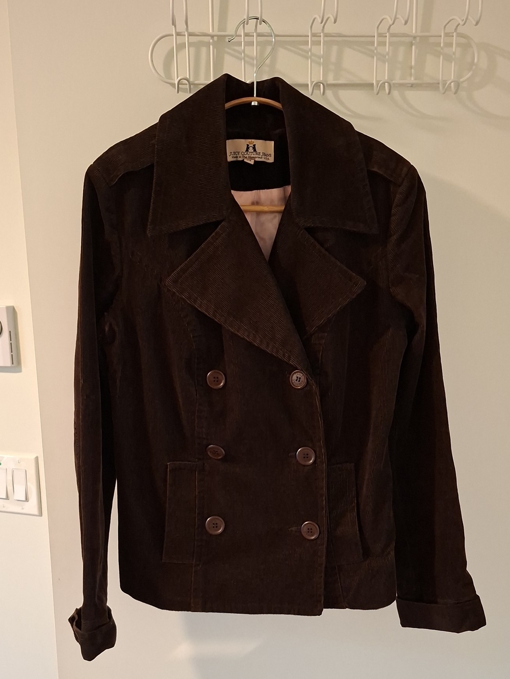 Vintage Y2K Juicy Couture Chocolate Brown Corduroy Peacoat/Trench (Size XS/S)